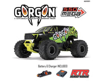 Arrma GORGON 4X2 MEGA 550 Brushed 1/10 Monster Truck RTR (Yellow)