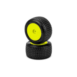 JConcepts 1/16 Dirt Trac Mini Rear Pre-Mounted 2WD Buggy Tires, Yellow Wheels, Green Compound (2)