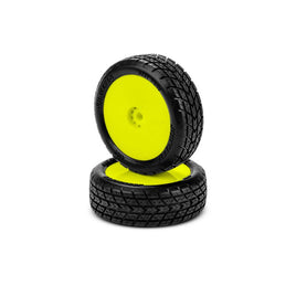 JConcepts 1/16 Dirt Trac Mini Front Pre-Mounted 2WD Buggy Tires, Yellow Wheels, Green Compound (2)