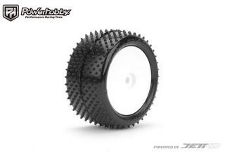 Powerhobby Challenger Rear Carpet Mini-B Tires Mounted 8mm White Soft (2)