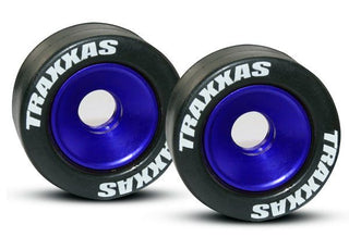 Traxxas Machined Aluminum Wheels w/ Rubber Tires (Wheelie Bar) (Blue) (2)