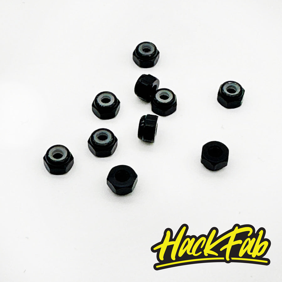 HackFab 2mm (M2) Aluminum Nylock Lock Nuts (10) (Black)| HackFab Hobbies