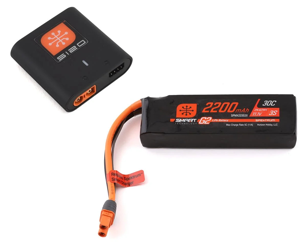 spektrum smart g2 2s lipo usb c battery charger Spektrum Smart Powerstage Air Bundle: 2200mAh 3S G2 LiPo Battery / S120 Charger (SPMXPSA200)