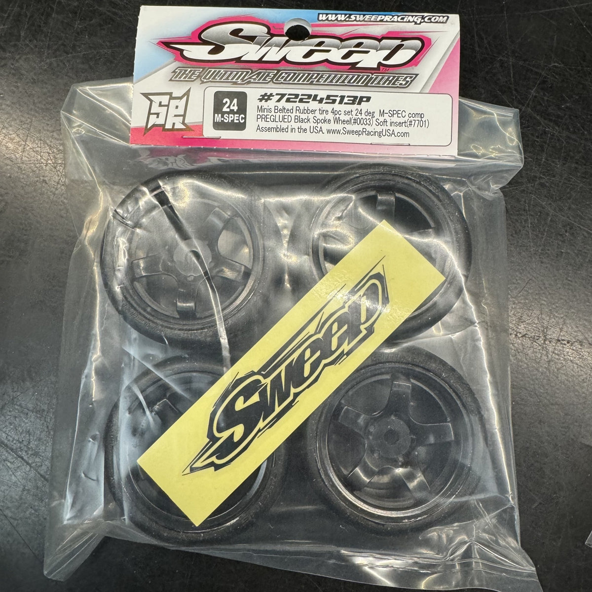 Sweep Mini 24deg D-SPEC Rubber Tire (4) set on Black pre-glued Wheels ...