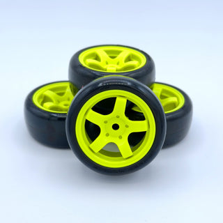 Sweep Mini 24deg D-SPEC Rubber Tire (4) set on Yellow pre-glued Wheels
