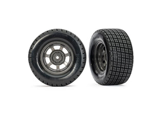 Traxxas Oval Graphite Gray Wheels with dual Stage Foam and Hoosier Tires Pre-Glued 2WD Front