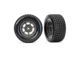 Traxxas Oval Graphite Gray Wheels with dual Stage Foam and Hoosier Tires Pre-Glued 2WD Front