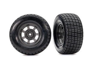 Traxxas 10474 Oval Graphite Gray Wheels with Hoosier Tires Pre-Glued 4WD Front/Rear, 2WD Rear