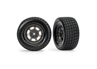 Traxxas Oval Graphite Gray Wheels with Dual Stage Foams and Hoosier Tires Pre-Glued 4WD Front/Rear, 2WD Rear
