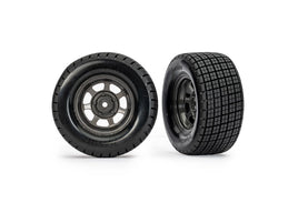 Traxxas Oval Graphite Gray Wheels with Dual Stage Foams and Hoosier Tires Pre-Glued 4WD Front/Rear, 2WD Rear