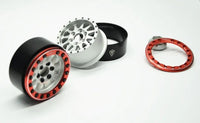 Treal 1.9 beadlock wheels (4P-Set) Alloy Crawler Wheels for 1:10 RC Scale Truck -Type D Silver Red