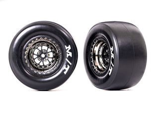 Traxxas Drag Slash Rear Pre-Mounted Sticky Tires (Black Chrome) (2) w/Weld Wheels & 12mm Hex
