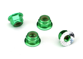 Traxxas 4mm Aluminum Flanged Serrated Nuts (Green) (4)