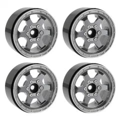 Treal 1.9" Aluminum Beadlock Wheels (4) Scale-Look Concave Six Spoke Rim Crawler Wheels for 1/10 RC Trucks - Gray