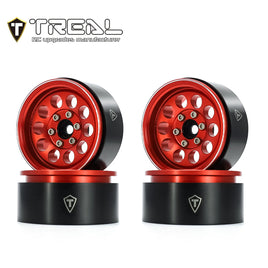 TREAL 1.9" Beadlock Wheels (4) 10-Hole Aluminum CNC Machined Wheels for SCX10 III TRX4 D90 1:10 RC Cars --Type F - Red