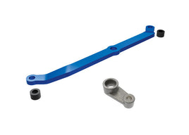 Traxxas Steering link, 6061-T6 aluminum (blue-anodized)/ servo horn, metal/ spacers (2)/ 3x6mm CCS (with threadlock) (1)/ 2.5x7mm SS (with threadlock) (1)