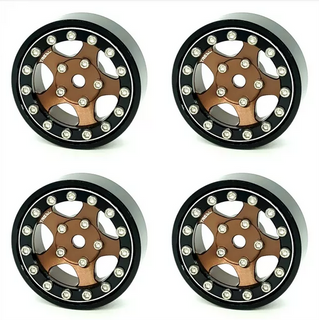 Treal 1.0 Beadlock Wheels (4P-Set) for Axial SCX24 with Brass Rings Weighted 22.4g-B Type - Black-Bronze