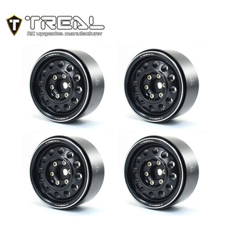 Treal Metal 1.9 Beadlock Wheel Rims 4pcs Vintage Design Wheel Hub for Wagon Wheel 1:10 RC Crawler -Type I - Black