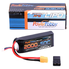 Powerhobby 2s 7.4v 2000mah 50c Lipo Battery w XT60 Plug + TRX Type Adapter