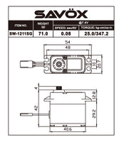 Savox SW-1211SG Waterproof High Voltage Digital Servo 0.08sec / 347.2oz @ 7.4V - Black Edition